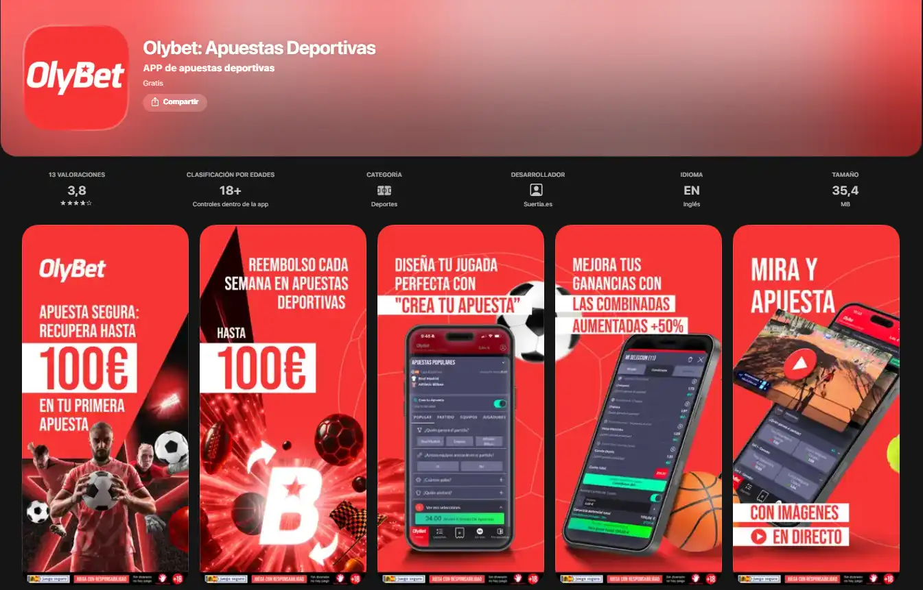 Ficha oficial española de OlyBet en la App Store para iPhone
